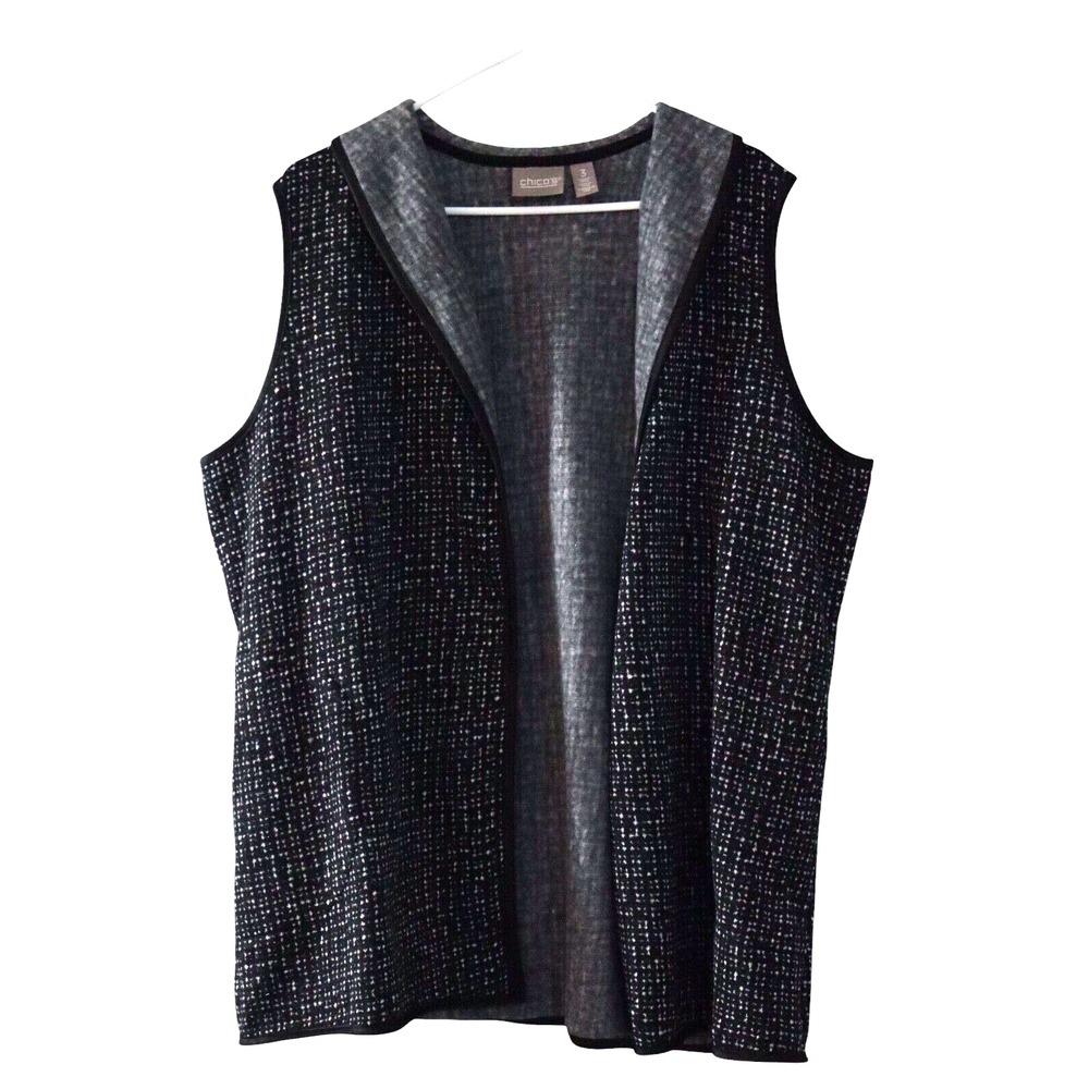 Chico's Vest Women's Size 3 Lightweight Black and White Open Vest